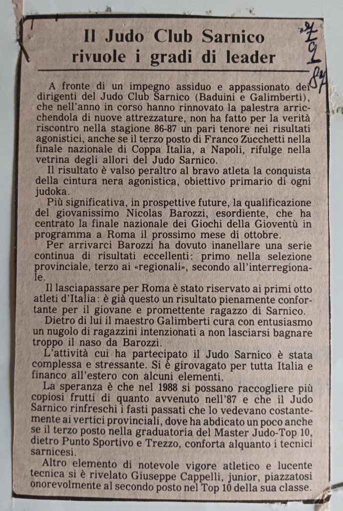 Storia ASD Judo Sarnico - i Successi anni 90