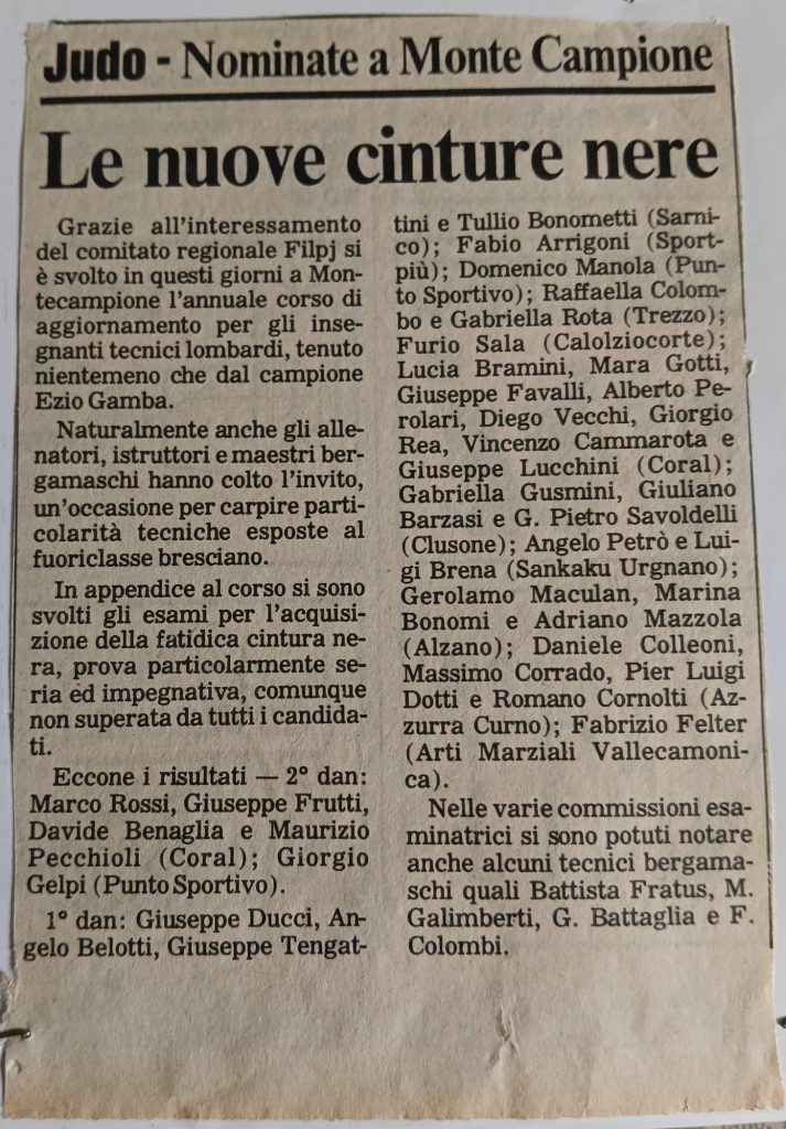Storia ASD Judo Sarnico - i Successi anni 90