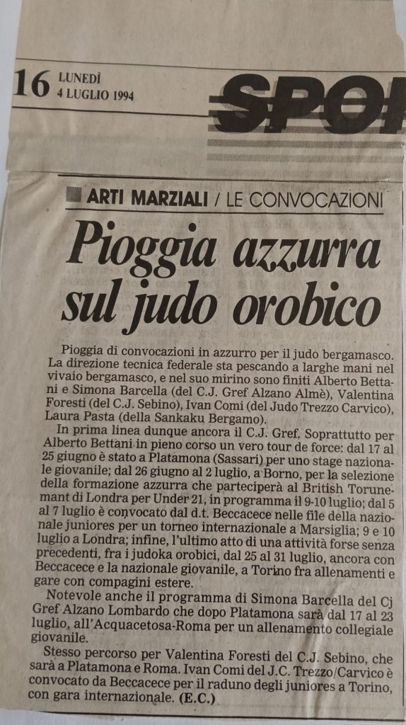 Storia ASD Judo Sarnico - i Successi anni 90
