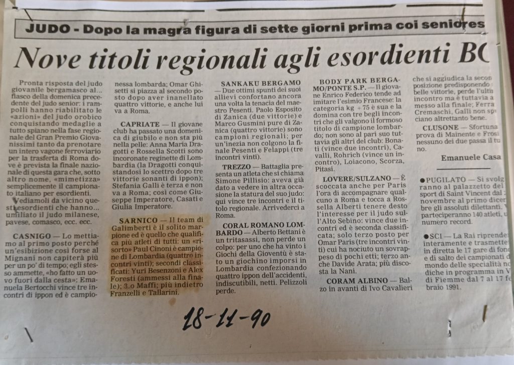 Storia ASD Judo Sarnico - i Successi anni 90