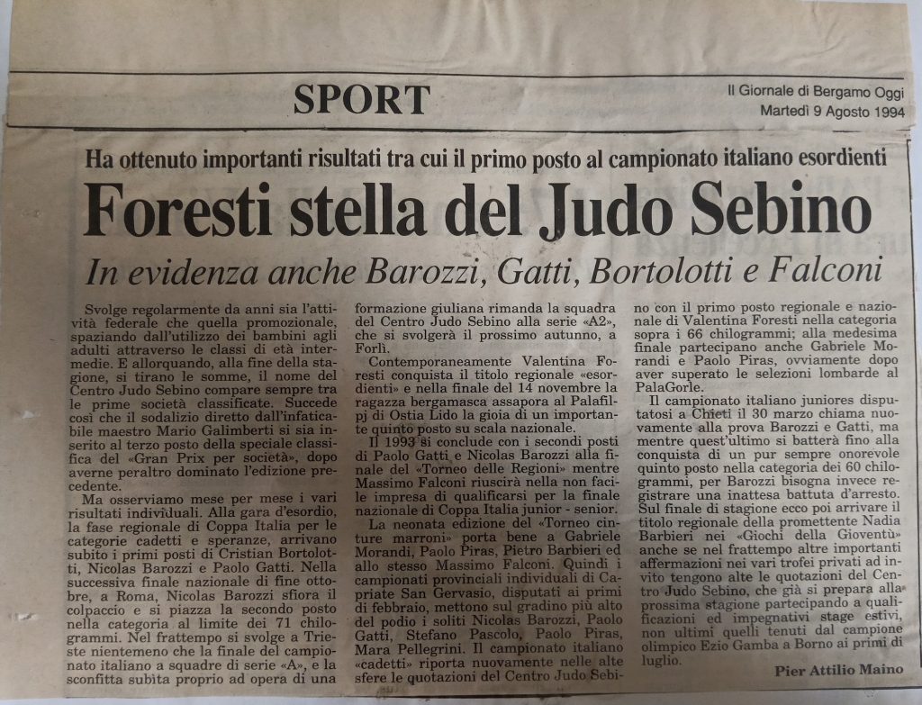 Storia ASD Judo Sarnico - i Successi anni 90