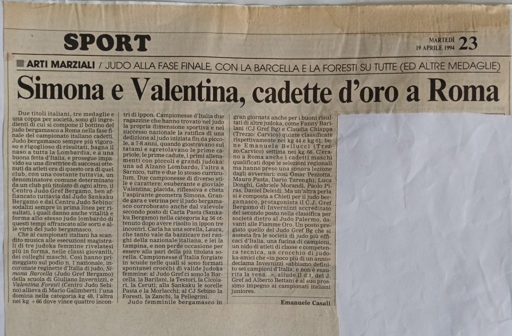 Storia ASD Judo Sarnico - i Successi anni 90