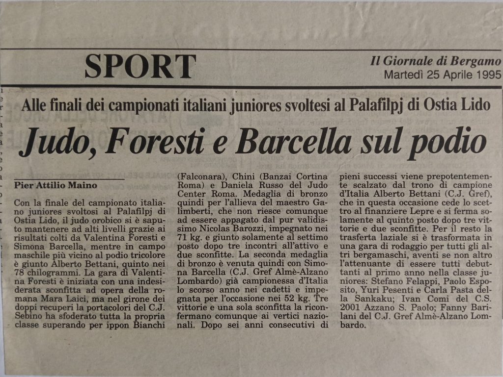 Storia ASD Judo Sarnico - i Successi anni 90