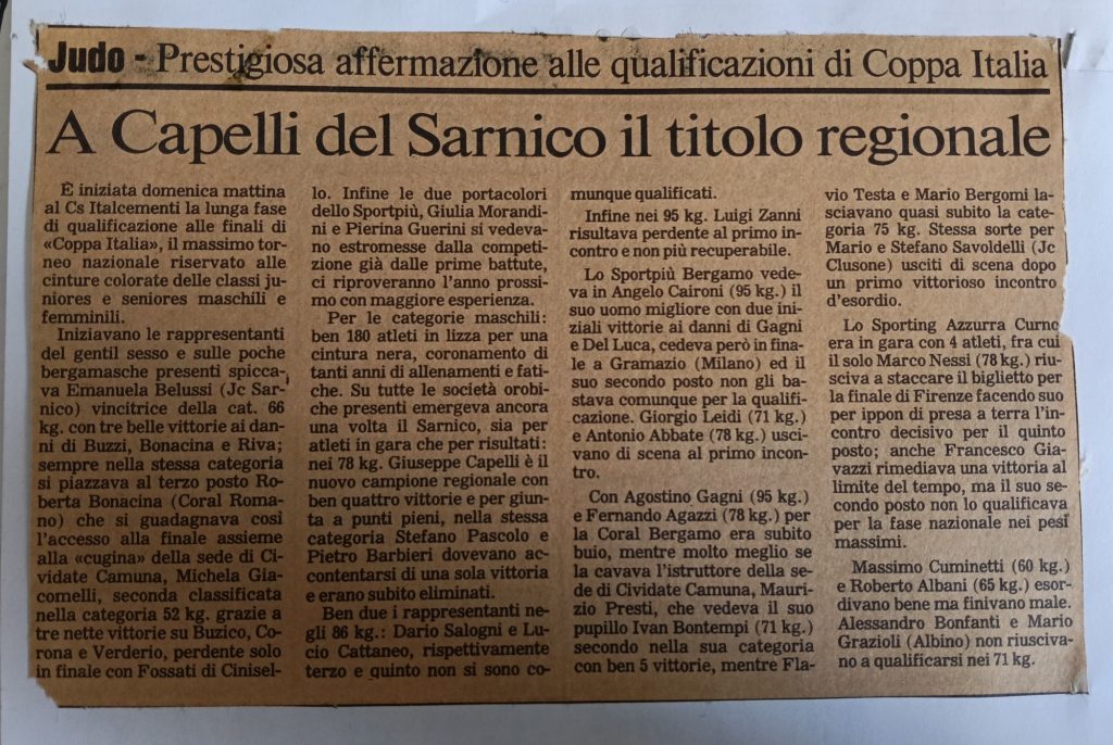 Storia ASD Judo Sarnico - i Successi anni 90