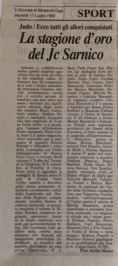 Storia ASD Judo Sarnico - i Successi anni 90