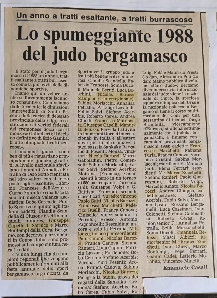 Storia ASD Judo Sarnico - i Successi anni 90